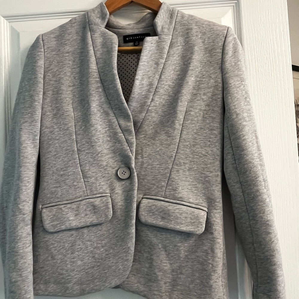 Gibsonlook Heather Gray Knit Notch Collar Blazer